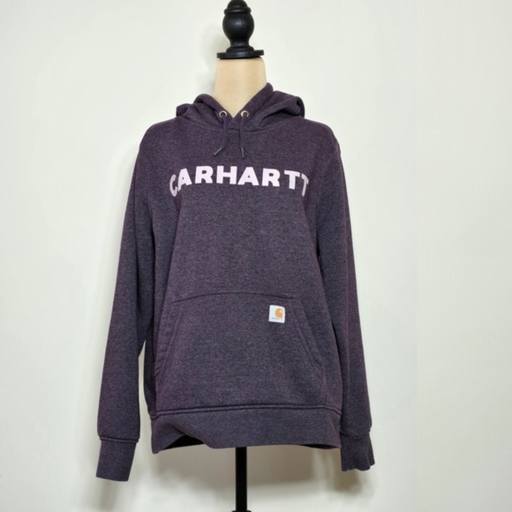 Carhartt Women's Purple Heathered‎ Logo Hoodie Sweatshirt Size L